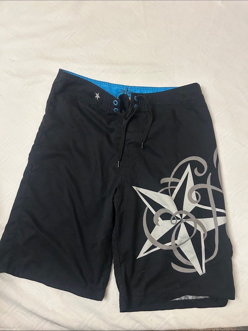 Men's Black Swim Board Shorts with Silver Star Detail